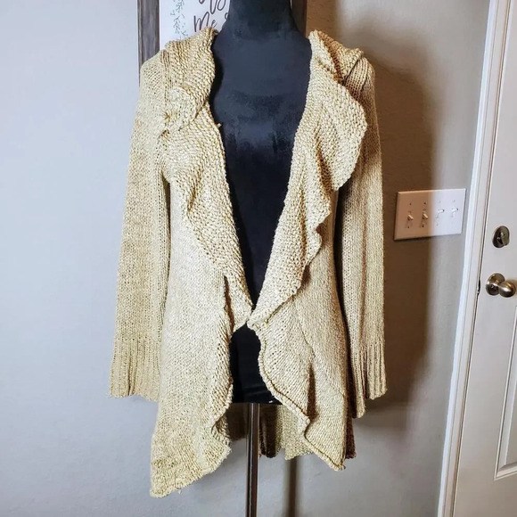 Venue Tan Knit Waterfall Neckline Size Large Women's Cardigan - Picture 8 of 12